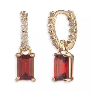 Lauren Ralph Lauren Baguette Stone Charm Pavé Huggie Hoop Earrings